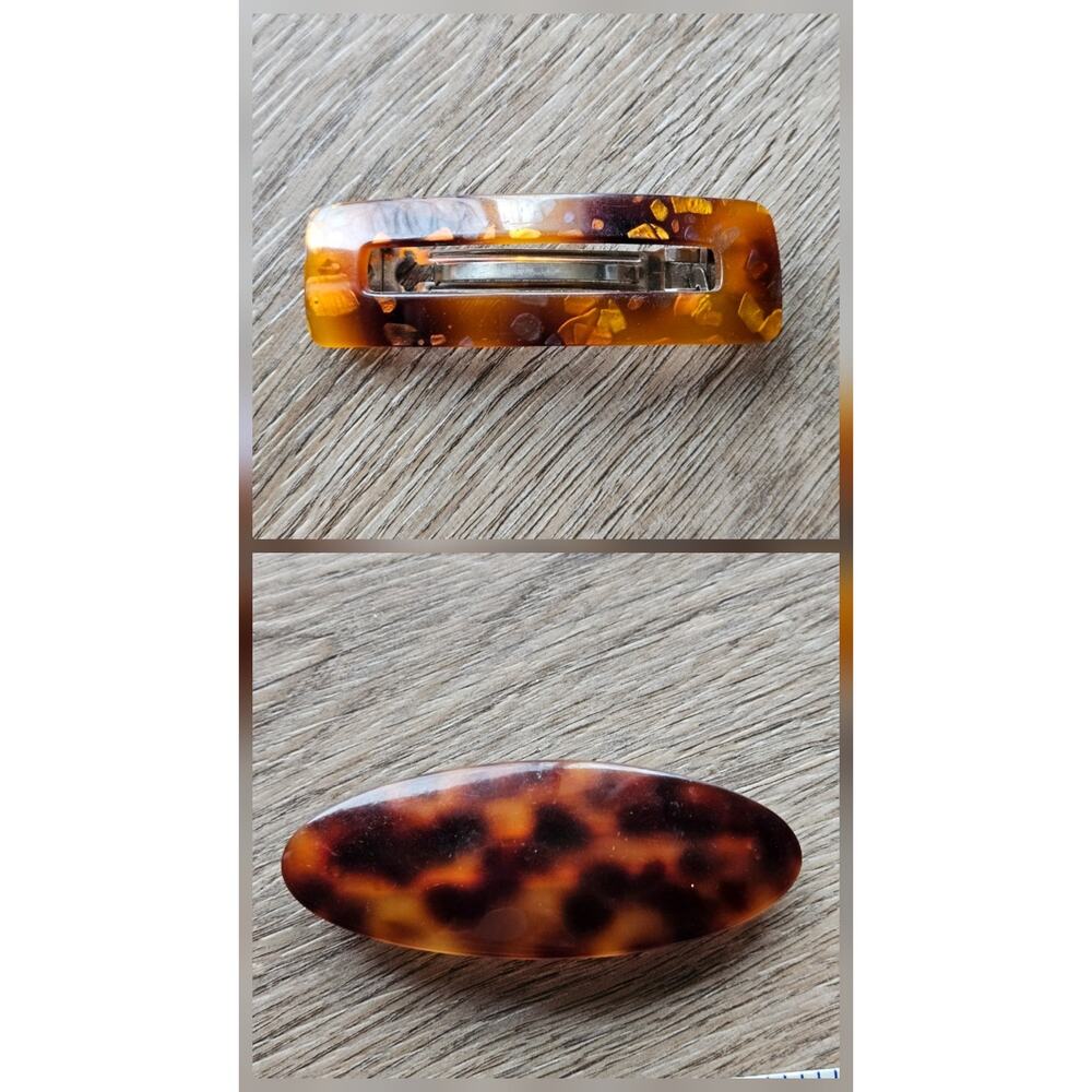 2 Barrettes Hair Clips Faux Tortoise Shell Vintage France Taiwan